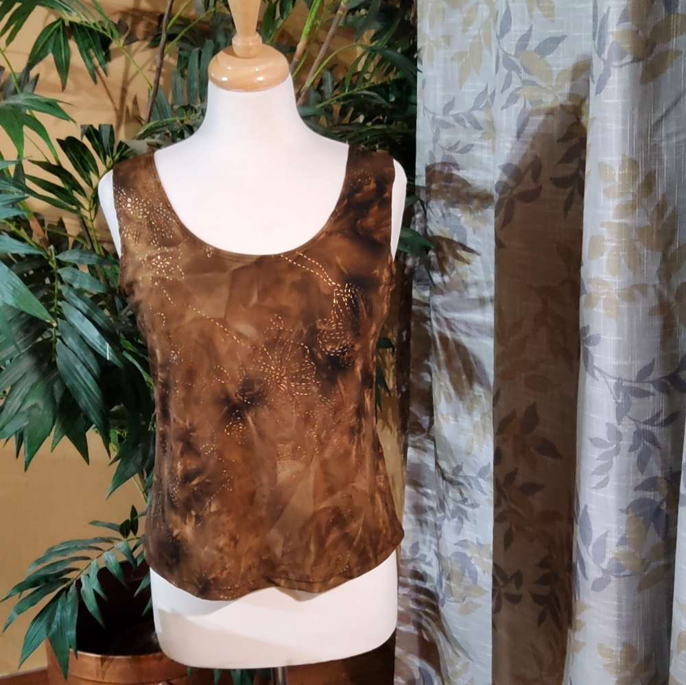 Vintage Initiatives Brown Sparkly Tank Top with Organic Pattern